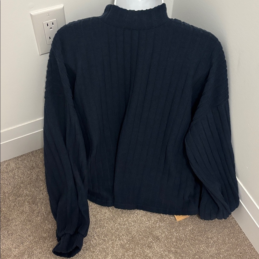 SHEIN Frenchy Blue Large Ribbed knit mock neck pullover Sweater - Picture 5 of 13